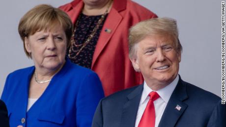 Angela Merkel, Duitse kanselier en de Amerikaanse president Donald Trump in 2018.
