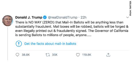 Feitencontrole De recente beweringen van Trump dat stemmen per post vol fraude is