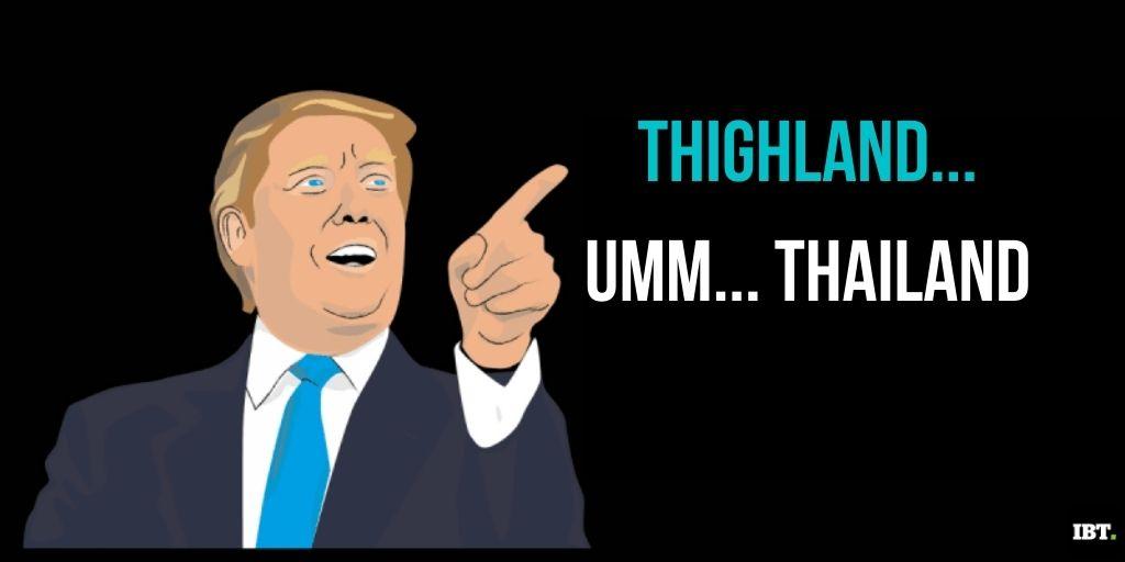 Thighland-trends op Twitter na de laatste blunder van Trump tijdens de campagnetoespraak;  zie hilarische reacties