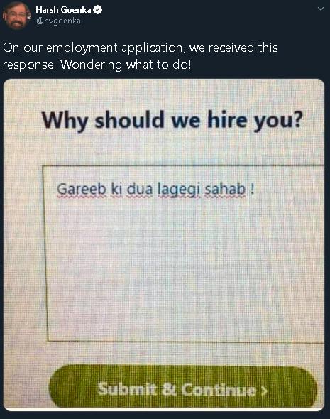 Harsh Goenka passes off viral joke as actual job application