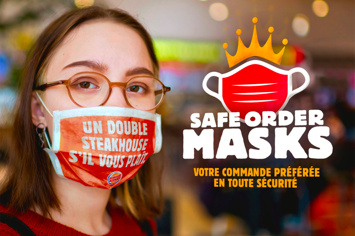 Burger King voorbedrukte gezichtsmaskers met orders erop
